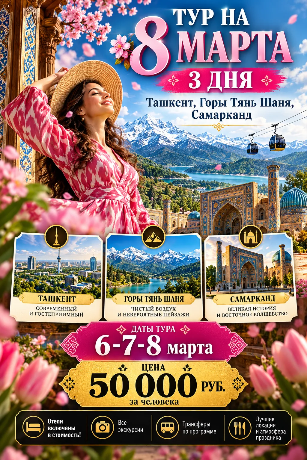 Тур на 8 марта: Ташкент, горы Тянь-Шань, Самарканд. 6-7-8 марта, 50 000 руб.